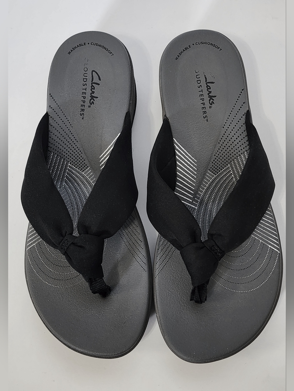 Clarks Cloud Steppers Thong Sanndals Flip Flops Black And Gray - Picture 2 of 3